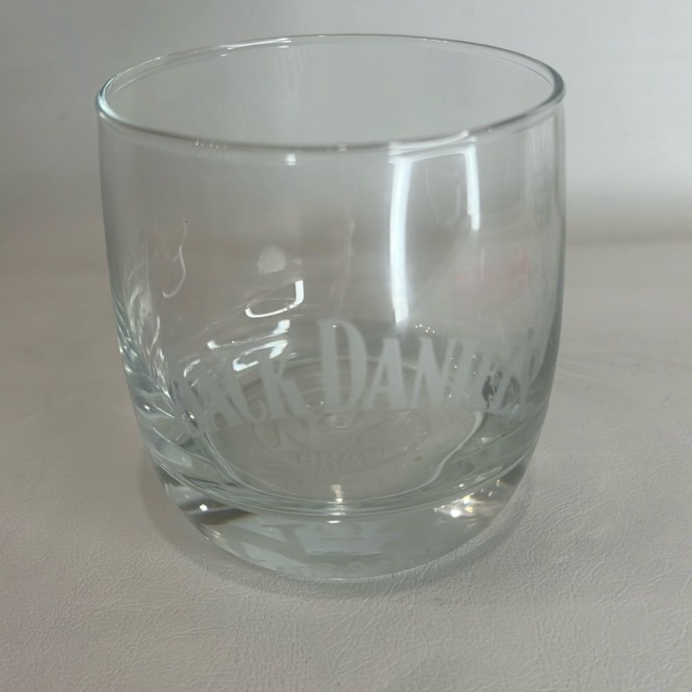 Jack Daniel’s 8 Oz Rocks Cocktail Clear Glass White Etching Stamped White Letter